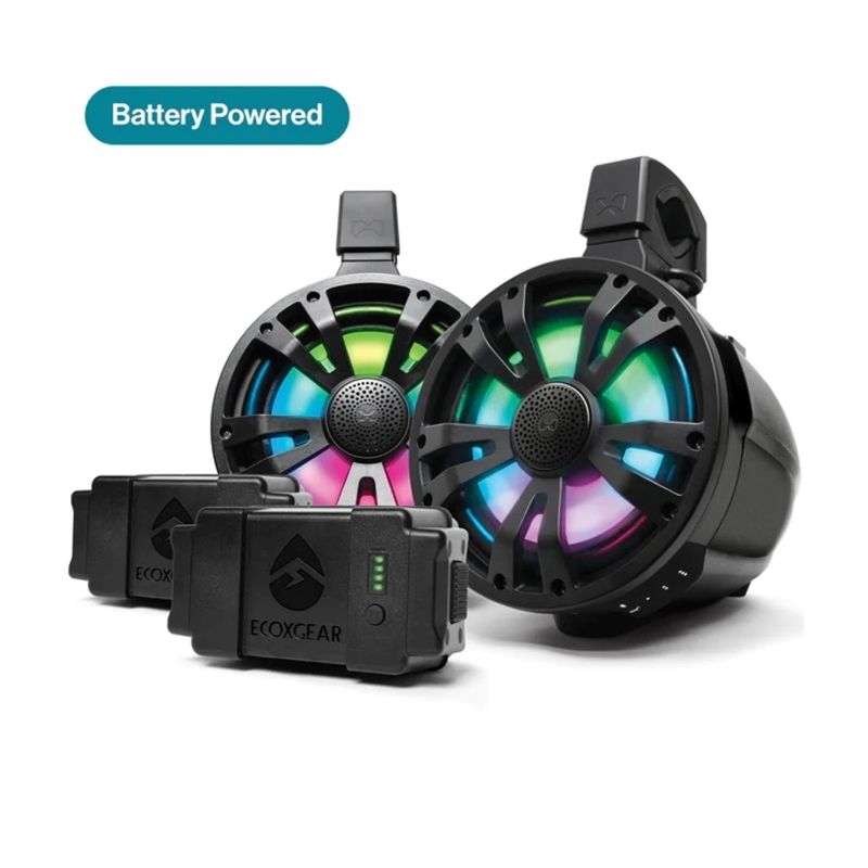 ECOXGEAR ETBB08 2-Pack Black 8 Inch Marine Amplified Speakers + 2 Battery Pack ECOXGEAR ETBB08 2-Pack Black 8 Inch Marine Amplified Speakers + 2 Battery Pack