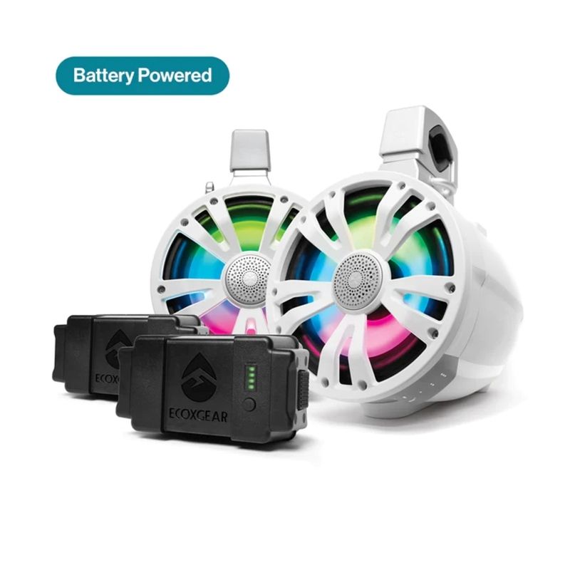 ECOXGEAR ETBB08 2-Pack White 8 Inch Marine Amplified Speakers + 2 Battery Pack ECOXGEAR ETBB08 2-Pack White 8 Inch Marine Amplified Speakers + 2 Battery Pack