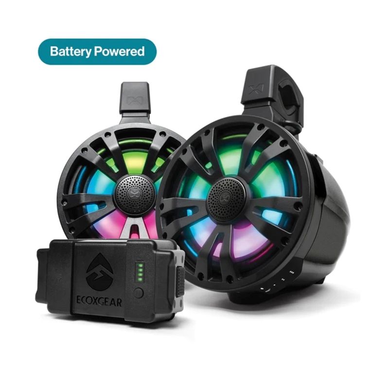 ECOXGEAR ETB08 2-Pack Black 8 Inch Marine Amplified Speakers + 1 Battery Pack ECOXGEAR ETB08 2-Pack Black 8 Inch Marine Amplified Speakers + 1 Battery Pack