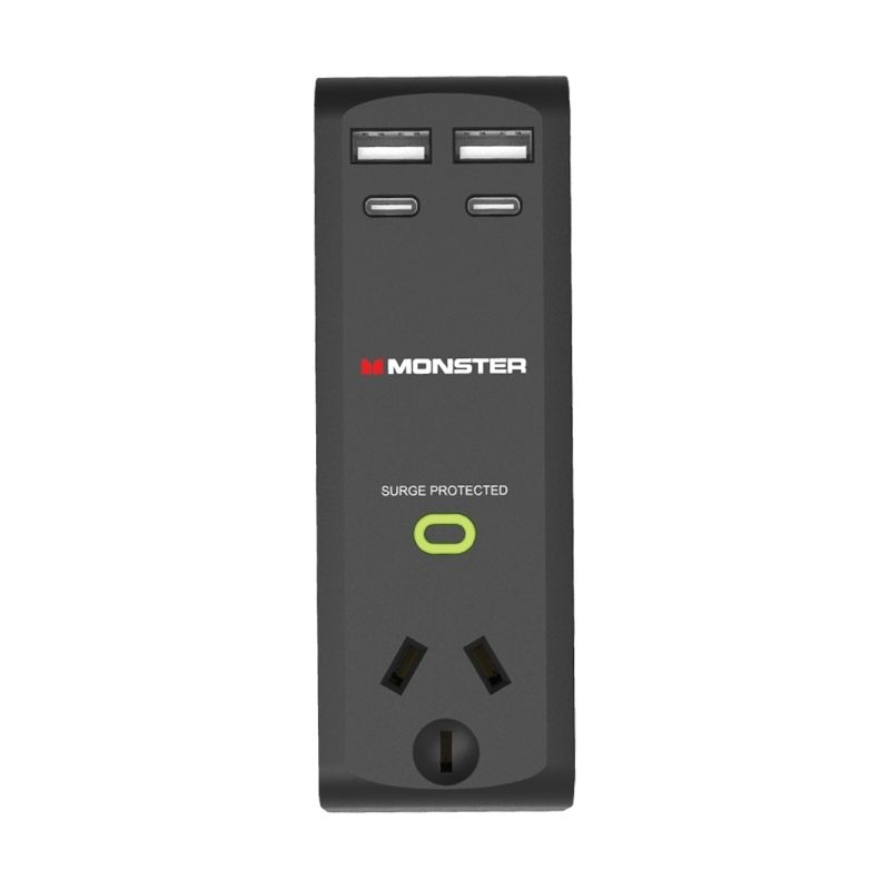 Monster Single Socket Surge Protector with USB-C & USB-A Ports - Black Monster Single Socket Surge Protector with USB-C & USB-A Ports - Black