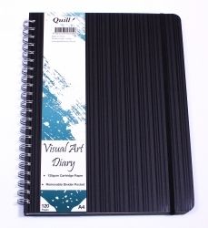 VISUAL ART DIARY QUILL PREMIUM A4 WITH POCKET BLACK 120PG
