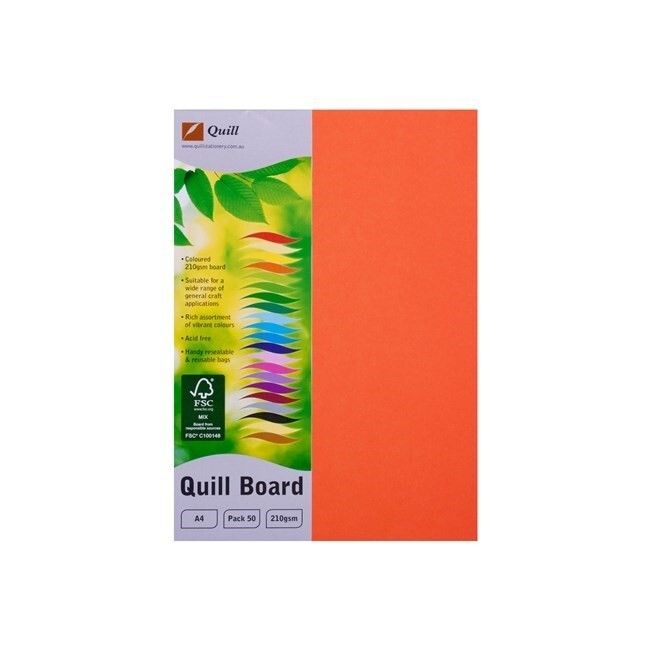 CARDBOARD QUILL A4 210GSM ORANGE PK50