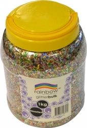 SP- GLITTER RAINBOW BULK 1KG JAR ASSORTED