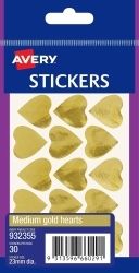 STICKERS HEARTS AVERY MEDIUM PERMANENT GOLD PK30 HS