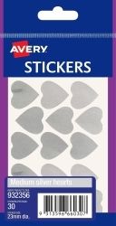 STICKERS HEARTS AVERY MEDIUM PERMANENT SILVER PK30 HS STICKERS HEARTS AVERY MEDIUM PERMANENT SILVER PK30 HS