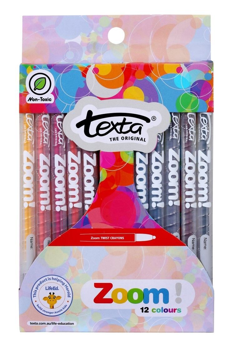 CRAYONS TEXTA ZOOM TWIST ASST PK12