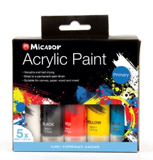 PAINT MICADOR 30ML ACRYLIC PRIMARY ASST PK5