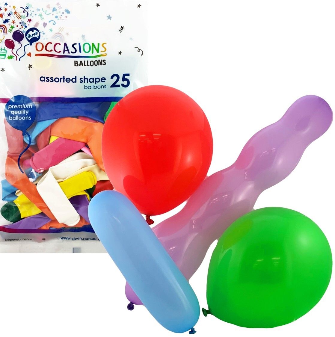 BALLOONS ALPEN ASST SHAPES 25'S