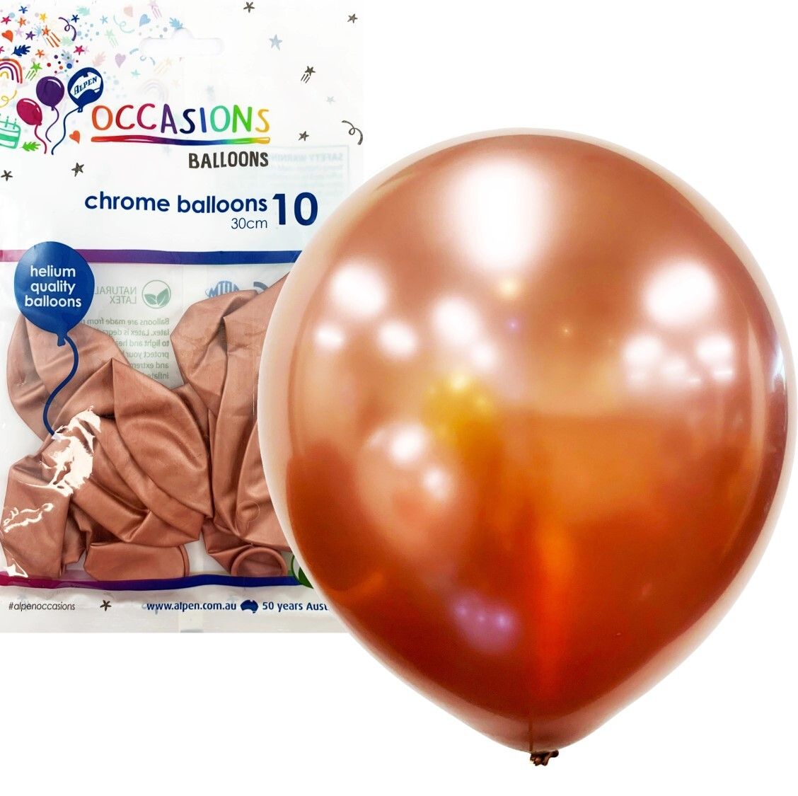 BALLOONS ALPEN 30CM CHROME ROSE GOLD PK10