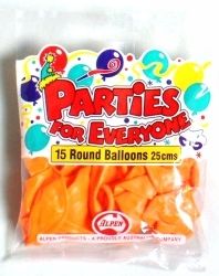 BALLOONS ALPEN 25CM ORANGE 15'S