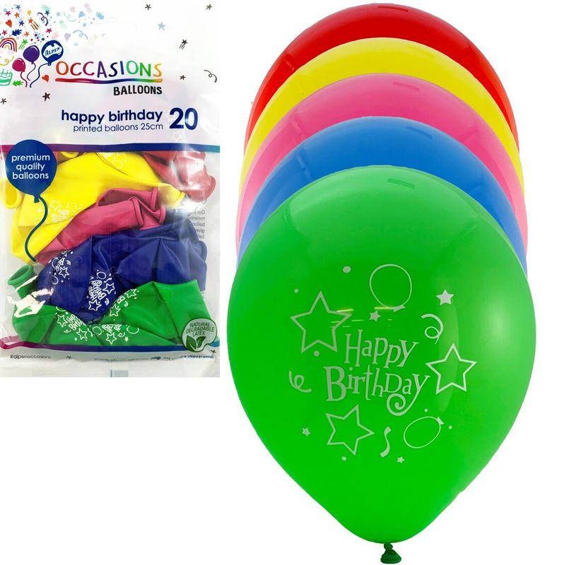 BALLOONS ALPEN 25CM HAPPY B'DAY ASST 20'S