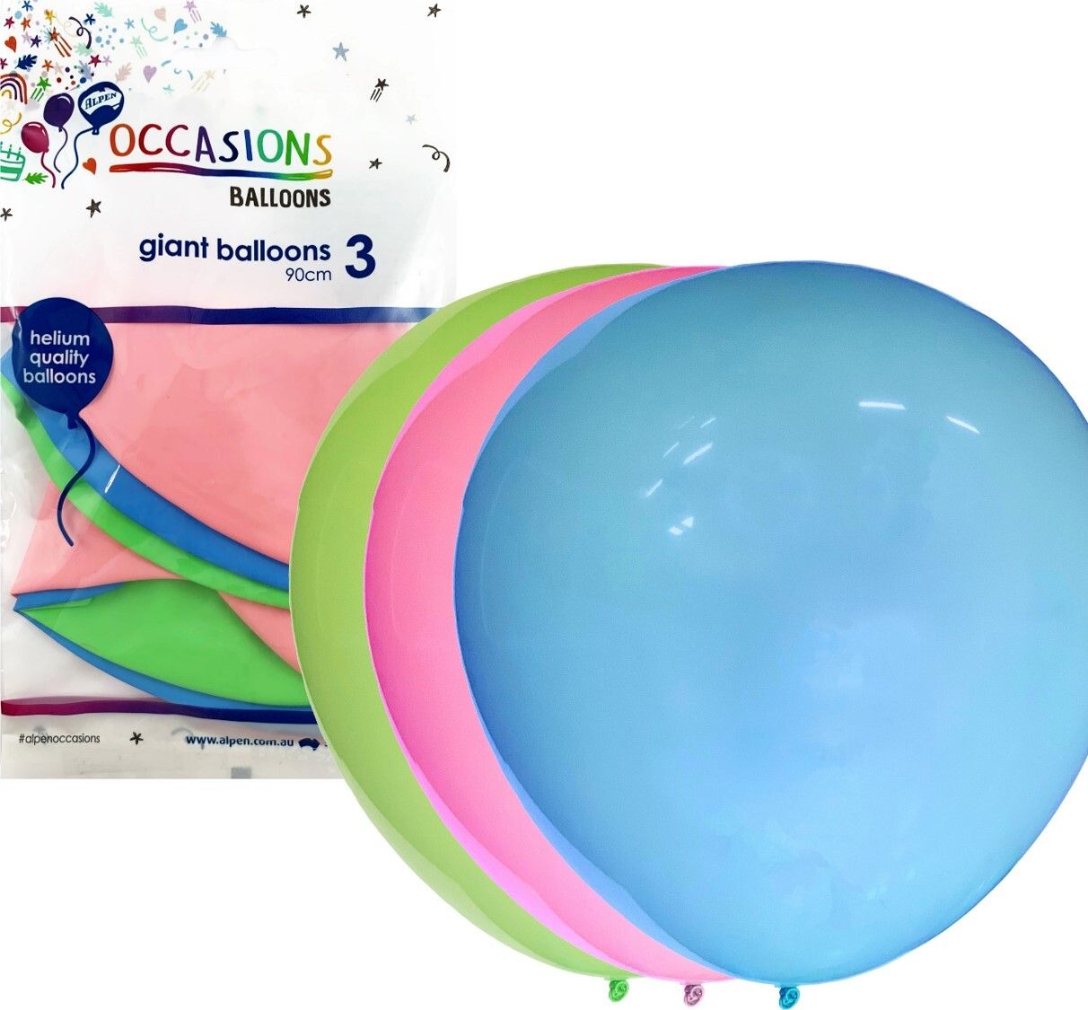 BALLOONS ALPEN 90CM GIANT INFLATED ASSORTED PK3