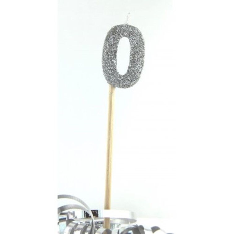 CANDLE ALPEN LONG STICK SILVER GLITTER NO.0
