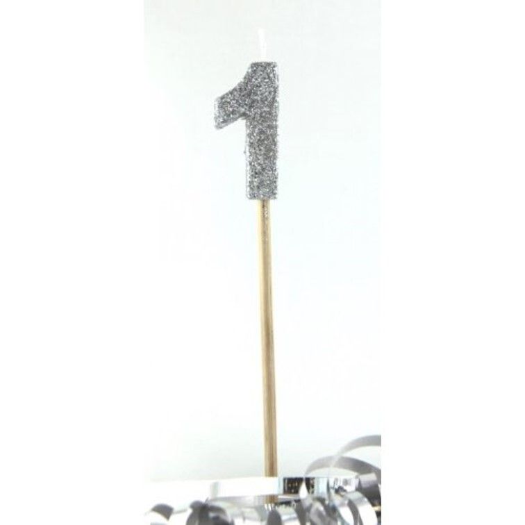 CANDLE ALPEN LONG STICK SILVER GLITTER NO.1