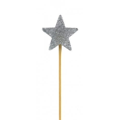 CANDLE ALPEN LONG STICK SILVER GLITTER STAR