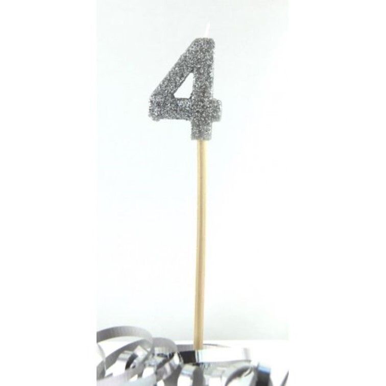 CANDLE ALPEN LONG STICK SILVER GLITTER NO.4