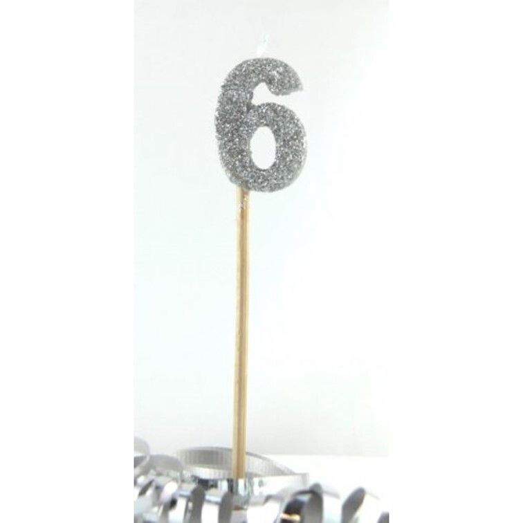 CANDLE ALPEN LONG STICK SILVER GLITTER NO.6