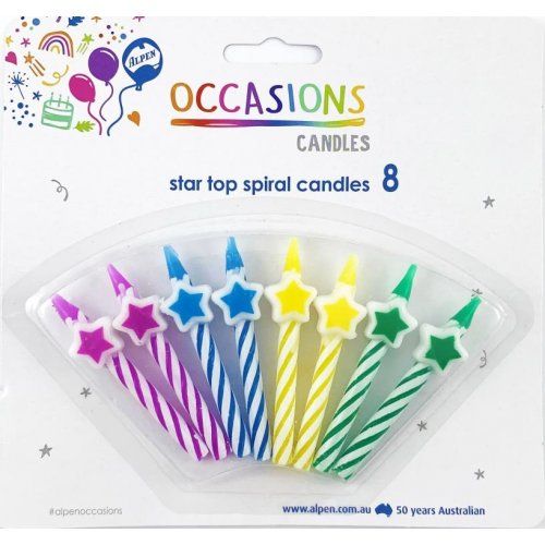 CANDLES ALPEN STAR TOP SPIRAL (NO HOLDERS) PK8