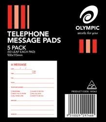 TELEPHONE MESSAGE PAD OLYMPIC 100X115 WHITE 50LF PK5 TELEPHONE MESSAGE PAD OLYMPIC 100X115 WHITE 50LF PK5