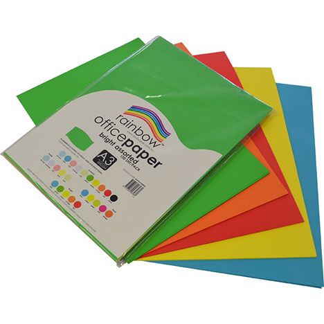 COPY PAPER RAINBOW A3 80GSM BRIGHT ASSORTED PK100 COPY PAPER RAINBOW A3 80GSM BRIGHT ASSORTED PK100