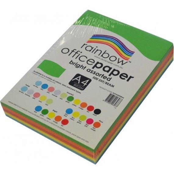 COPY PAPER RAINBOW A4 80GSM BRIGHT ASSORTED PK500 COPY PAPER RAINBOW A4 80GSM BRIGHT ASSORTED PK500