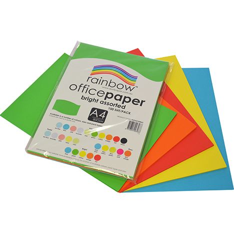 COPY PAPER RAINBOW A4 80GSM BRIGHT ASSORTED PK100 COPY PAPER RAINBOW A4 80GSM BRIGHT ASSORTED PK100