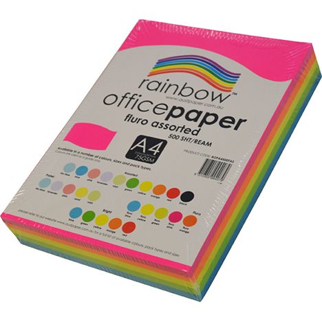 COPY PAPER RAINBOW A4 75GSM FLUORO ASST PK500