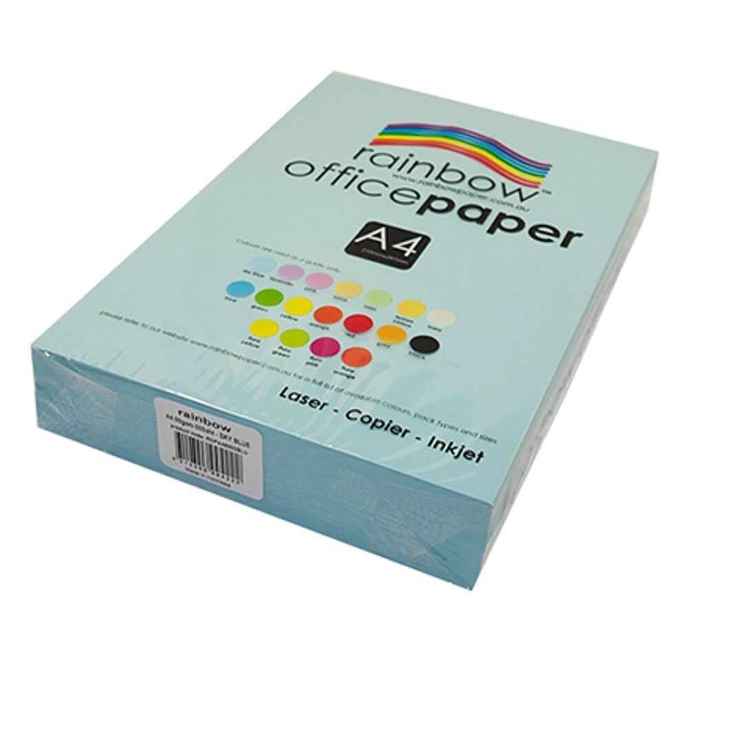 COPY PAPER RAINBOW A4 80GSM OFFICE PASTEL SKY BLUE PK500 COPY PAPER RAINBOW A4 80GSM OFFICE PASTEL SKY BLUE PK500