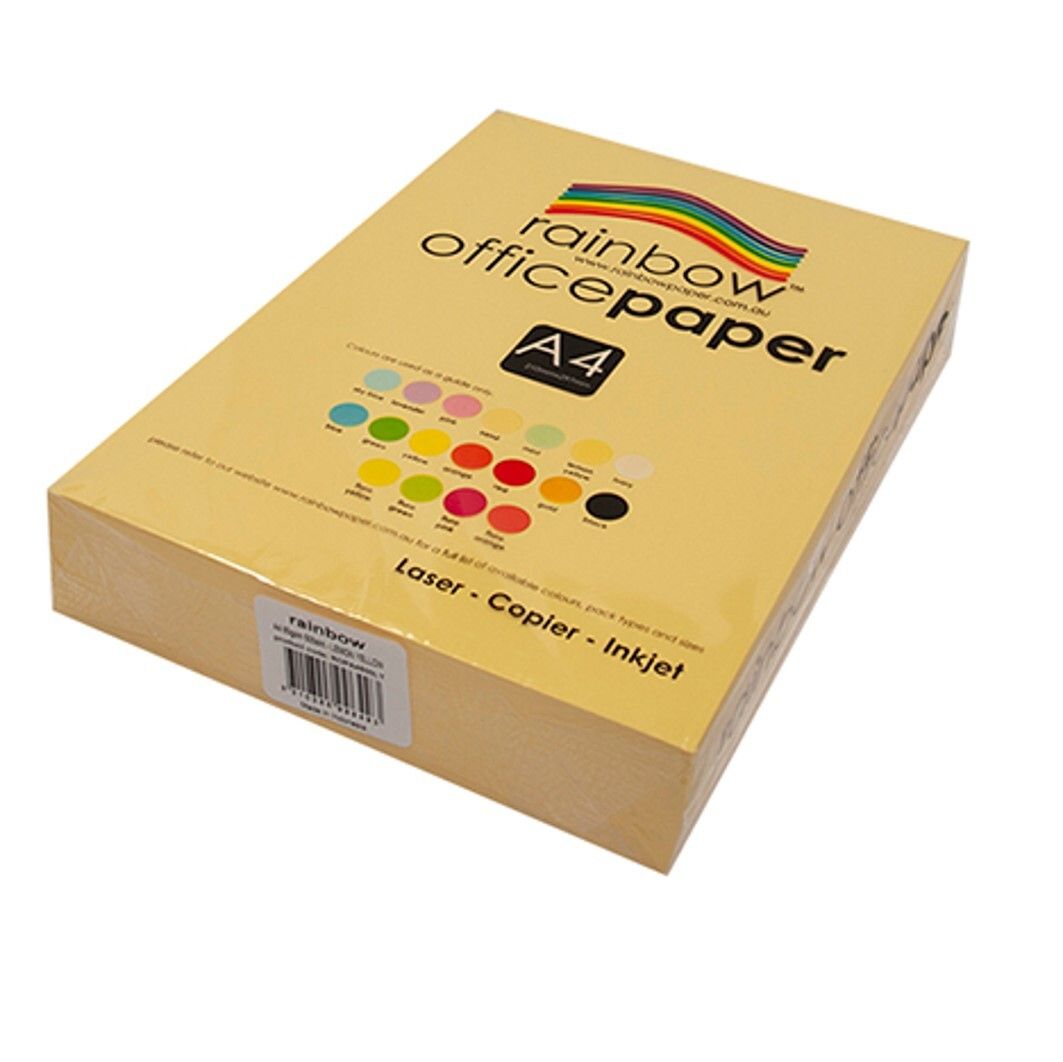 COPY PAPER RAINBOW A4 80GSM OFFICE PASTEL LEMON YELLOW PK500 COPY PAPER RAINBOW A4 80GSM OFFICE PASTEL LEMON YELLOW PK500