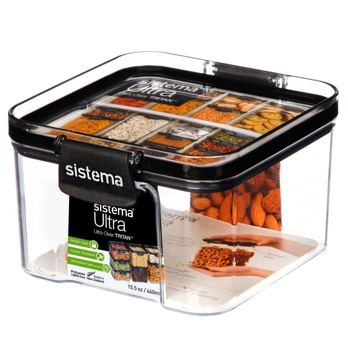 FOOD CONTAINER SISTEMA 460ML ULTRA SQUARE CLEAR/BLACK FOOD CONTAINER SISTEMA 460ML ULTRA SQUARE CLEAR/BLACK