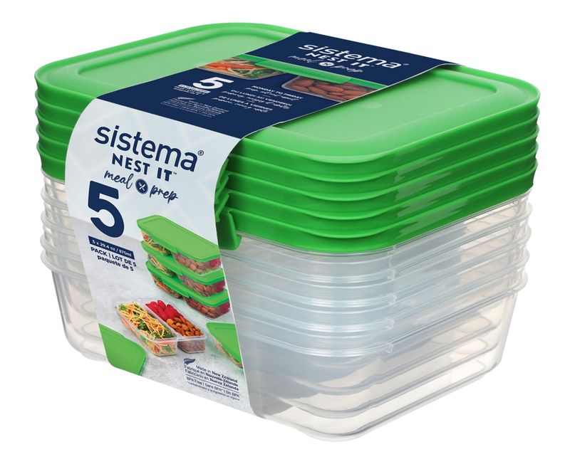 SP- FOOD CONTAINER SISTEMA 870ML NEST IT MEAL PREP 5 PACK CLEAR