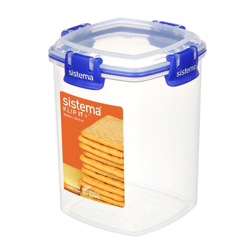 SP- FOOD CONTAINER SISTEMA 900ML KLIP IT PLUS CRACKER CLEAR/BLUE