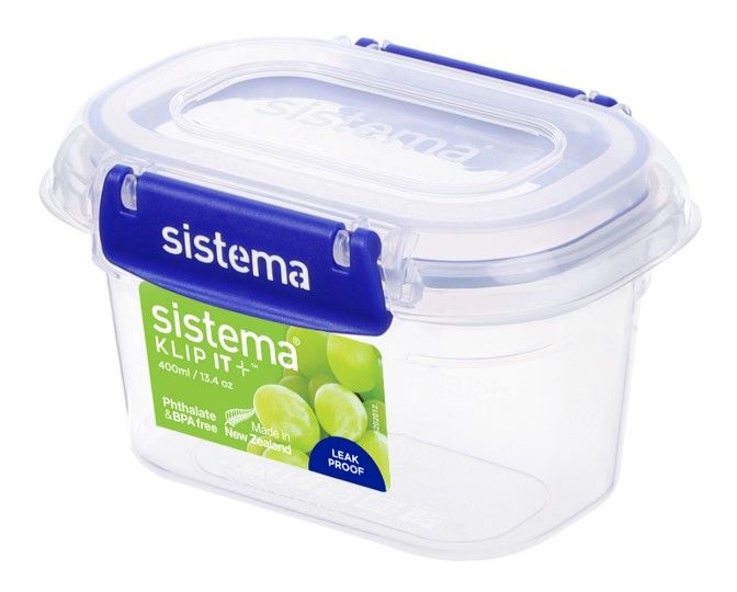 SP- FOOD CONTAINER SISTEMA 400ML KLIP IT PLUS RECTANGLE CLEAR/BLUE