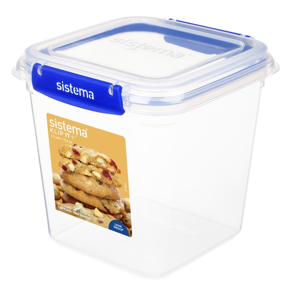 SP- FOOD CONTAINER SISTEMA 2.2L KLIP IT PLUS SQUARE CLEAR/BLUE