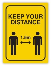 SIGN DURUS 225X300MM SOCIAL DISTANCING 1.5M APART WALL BLK/YLW