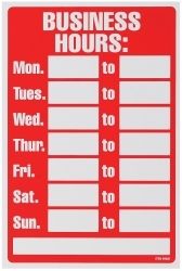 SIGN HEADLINE 203X305MM BUSINESS HOURS
