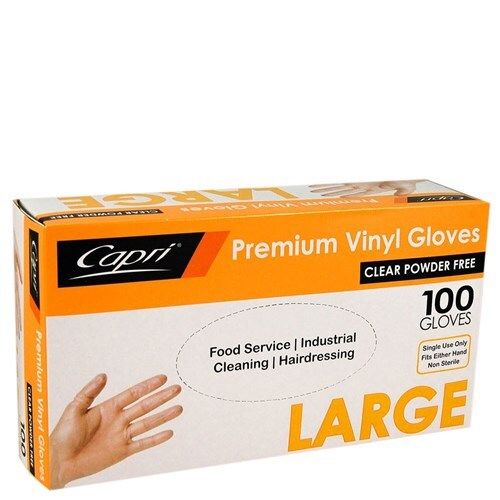 GLOVES CAPRI VINYL POWDER FREE CLEAR LARGE BX100