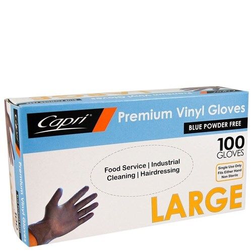 GLOVES CAPRI VINYL POWDER FREE BLUE LARGE BX100