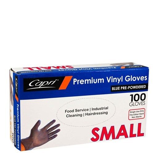 GLOVES CAPRI VINYL POWDERED BLUE SMALL BX100