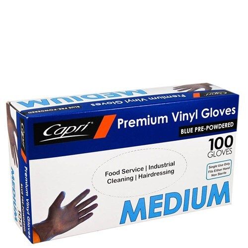 GLOVES CAPRI VINYL POWDERED BLUE MEDIUM BX100