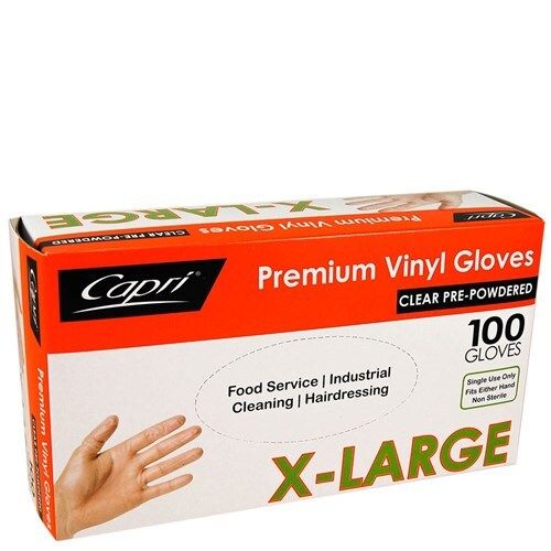 GLOVES CAPRI VINYL POWDERED CLEAR EXTRA LARGE BX100