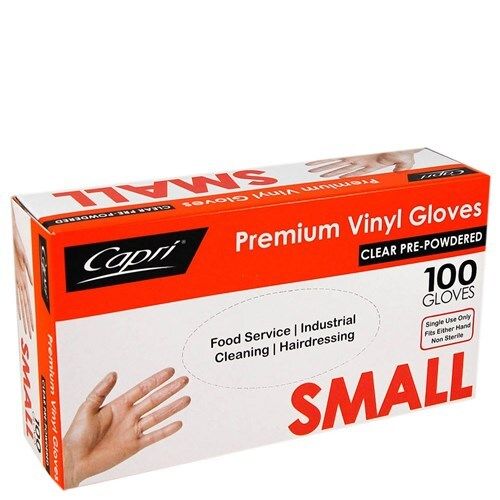 GLOVES CAPRI VINYL POWDERED CLEAR SMALL BX100