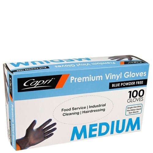 GLOVES CAPRI VINYL POWDER FREE BLUE MEDIUM BX100