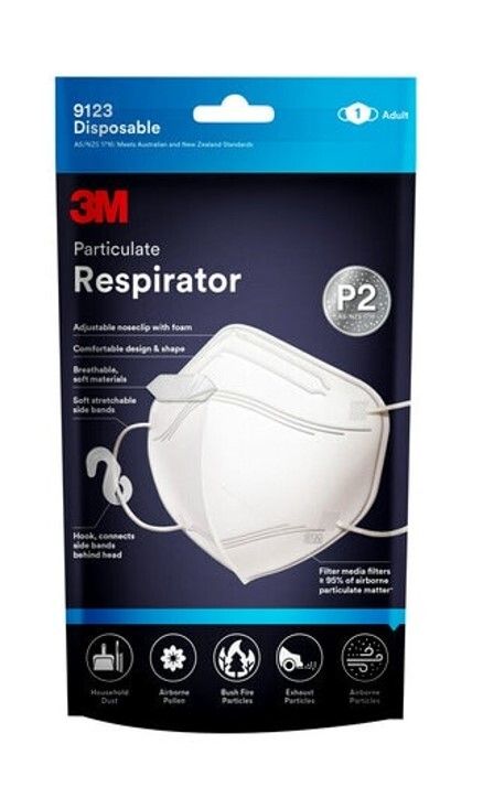 RESPIRATOR 3M P2 PARTICULATE DISPOSABLE 9123 PK1