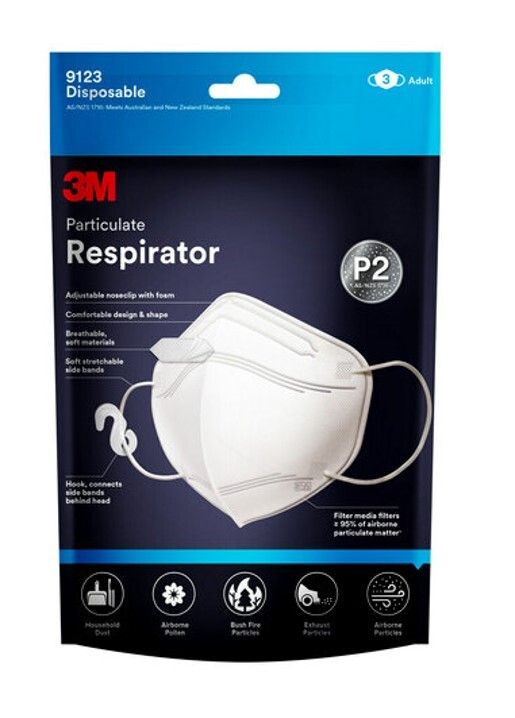 RESPIRATOR 3M P2 PARTICULATE DISPOSABLE 9123 PK3 RESPIRATOR 3M P2 PARTICULATE DISPOSABLE 9123 PK3