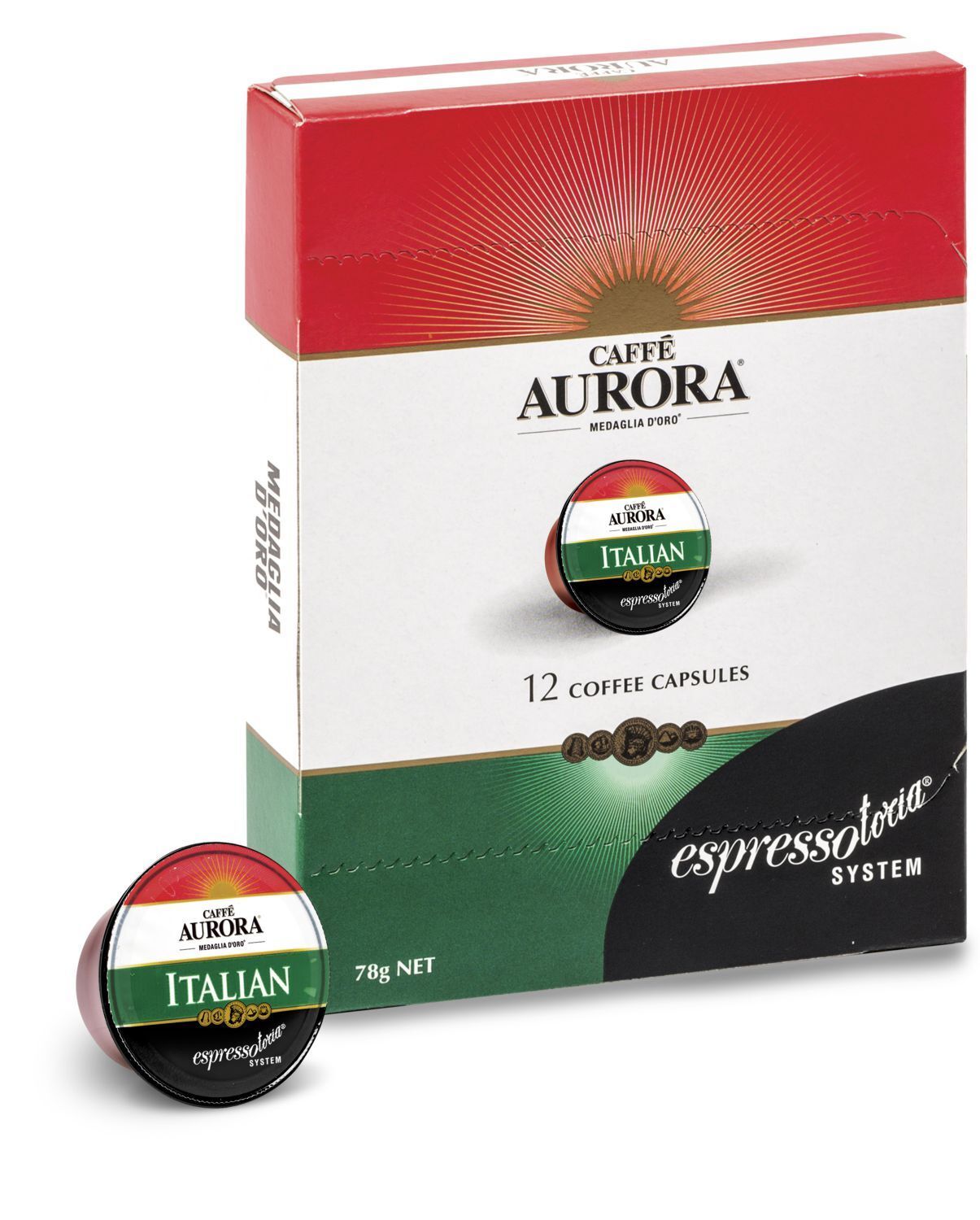 SP- CAPS ESPRESSOTORIA 12'S CAPSULES AURORA ITALIAN R/W/G VITTORIA F&BPG SP- CAPS ESPRESSOTORIA 12'S CAPSULES AURORA ITALIAN R/W/G VITTORIA F&BPG