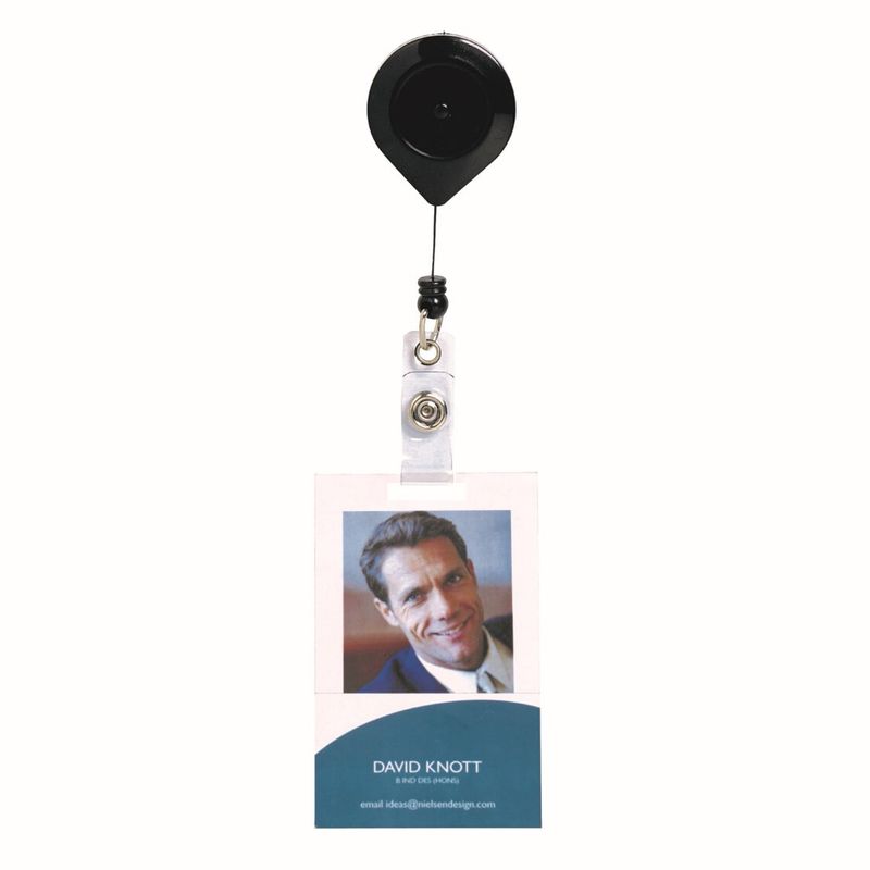 SP- ID RETRACTABLE CARD HOLDER REXEL WITH STRAP LOCKA NYLON CORD BLACK