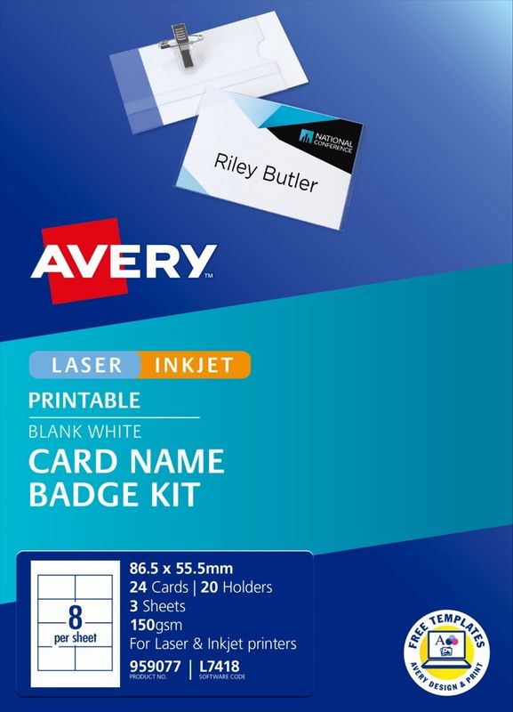 NAME BADGE AVERY L7418 BADGE HOLDERS (20)