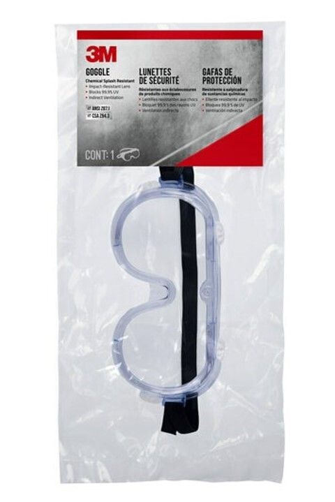 GOGGLE 3M CHEMICAL SPLASH/IMPACT CLEAR