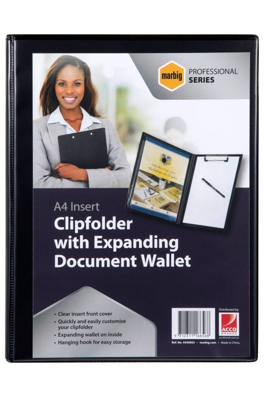 CLIP FOLDER MARBIG INSERT WITH EXPANDING POCKET BLACK